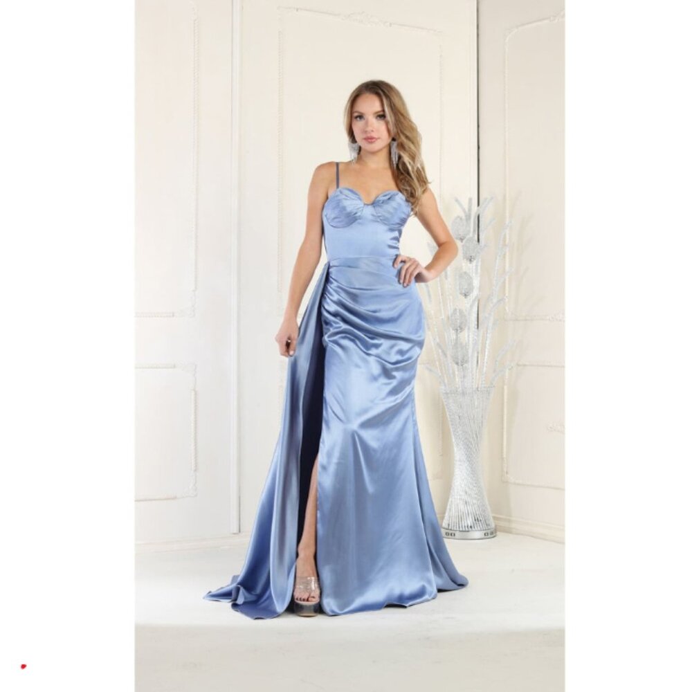 Dusty Blue Formal Long Sweetheart Sleeveless Sheath Dress By Royal Queen RQ7960